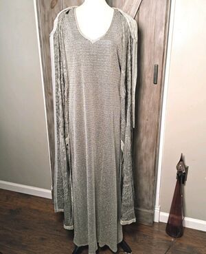 VTG Damianou Metallic Gold Silver Maxi Dress & Jacket Dynasty Old Money *2X